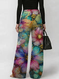 Women's Vintage Colorful Flowers Art Print Casual Fashion Cutout Jeans
