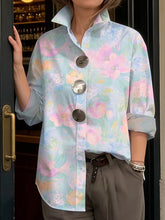 Women's Retro Floral Art Print Casual Cotton Shirt