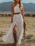 Women's Off-shoulder Sleeveless Loose-fit Lace A-line Casual Dress