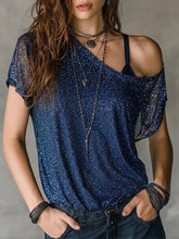 Women's One-shoulder Shiny T-shirt