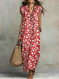 Women's Retro Polka Dots Pattern Art Print Casual Ruffled Stylish Cotton Linen Dress