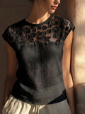 Vintage Floral Sheer Organza Cotton-linen Blouse