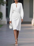 Women's Solid-color Round-neck Long-sleeve Casual Slim-fit Dress