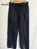 High-waisted Buttoned Cotton and Linen Pants Cropped Pants
