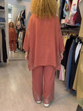 Loose-fit Casual Two-piece Set: Lace-paneled Linen And Cotton Top & Pants