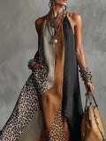 Casual Color-block Sleeveless Linen And Cotton Dress