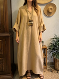 Casual & Cozy V-neck Cotton-linen Maxi Dress