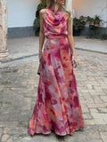 Two-piece Set: Stylish Artistic Print Top And Maxi Skirt