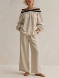 Women's Loose-fit Linen Off-shoulder Set