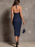 Minimalist & Sexy Halterneck Cotton-linen Midi Dress