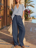 Women's Art Striped Comfortable Casual Top And Pants Cotton Linen Two-piece Set