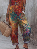 Women's Vintage Art Print Casual Jumpsuit