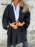 Women's Solid Color Three-Quarter Sleeve Versatile Warm Cape Shawl Coat