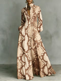 Snakeskin-print Stand-collar Single-breasted Long Shirt Dress