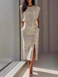 Women's Minimalist Geometric Line Sleeveless Top And Skirt Set