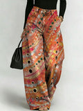 Women's Retro Geometric Floral Patterns Printed Stylish Cutout Casual Denim Jeans