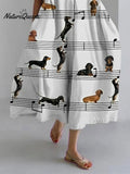 Women's Cute Dachshund Short Sleeve Linen Blend Midi Dress