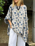 Women's Floral Art Print Casual Cotton Long Shirt
