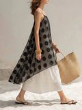 Polka-dot Double-layer Gauze Spaghetti-strap Asymmetrical Maxi Dress
