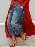 Women's Vintage Butterfly Art Print Casual Jeans