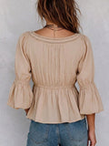 Casual Cotton-linen Top With Lace Trim
