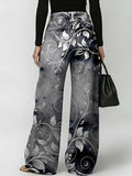 Women's Retro Floral Art Print Casual Stylish Hollow Denim Pants
