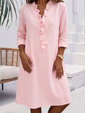 Cozy Ruffled-collar Cotton-linen Midi Dress