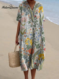 Women's Vintage Lovely Floral Art Print Casual Flowy Dress