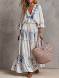 Women's Retro Floral Pattern Art Stylish Cotton Linen Maxi Dress