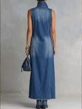 Casual Sleeveless Denim Dress With Slit