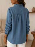 Women's V-neck Ruffled Long-sleeve Denim Shirt