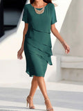 Women's Solid-color Round-neck Short-sleeve Casual Loose Chiffon Dress