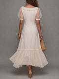 Elegant Linen And Cotton Dress With Mesh-paneled Sleeves And Half-zip Closure