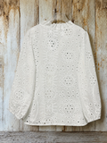White Cutwork Embroidered Ruffle Collar V-neck Puff Sleeve Blouse