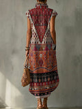 Exotic Vintage Graphics Decorative Patterns Women's No Sleeve Linen Cotton Dress