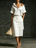 Women's Short-sleeve Collared Top And Skirt Two-piece Set