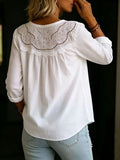Women's Crocheted Openwork Lace Long-sleeve V-neck Shirt