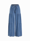 Mid-rise Drawstring Pleated Wide-leg Jeans