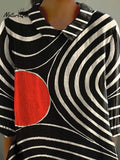 Abstract Swirl Pattern Printed Women's Casual Cotton And Linen 3/4 Sleeve Shirt