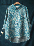 Vintage Lovely Ocean Life Art Print Casual Cotton And Linen Shirt