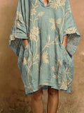Women's Vintage Floral Cotton-linen Pocket Dress