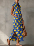 Artistic Brushstroke Polka Dot Cotton-linen Dress