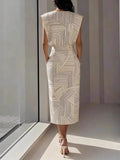 Women's Minimalist Geometric Line Sleeveless Top And Skirt Set