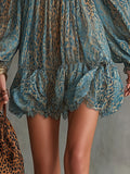 Leopard Print Off-shoulder Puff-sleeve Cropped Dress