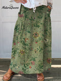 Women's Retro Art PrintLinen Pocket Skirt