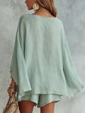 Women's Casual Solid-color Loose-fit Drawstring Shorts Set