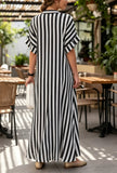 Striped V-neck Loose-fit Batwing-sleeve Maxi Dress