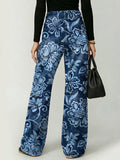 Retro Floral Decorative Pattern Women's Denim Pants