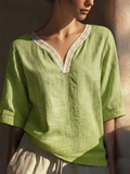 Vintage Lace Trim Collar Cotton-linen Blouse