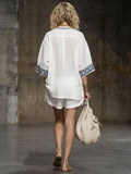Bohemian Embroidered White Cotton And Linen Short-sleeved Shirt And Shorts Set